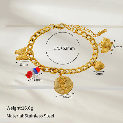 Flower Love Heart Multi-pendant Necklace Stainless Steel Bracelet
