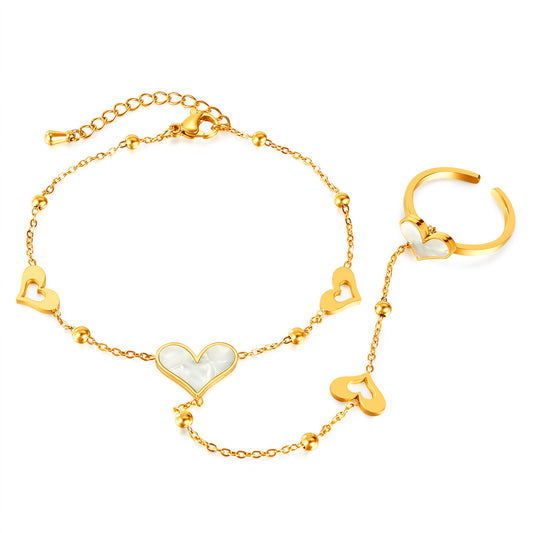 Stainless Steel Heart shaped Ring Bracelet