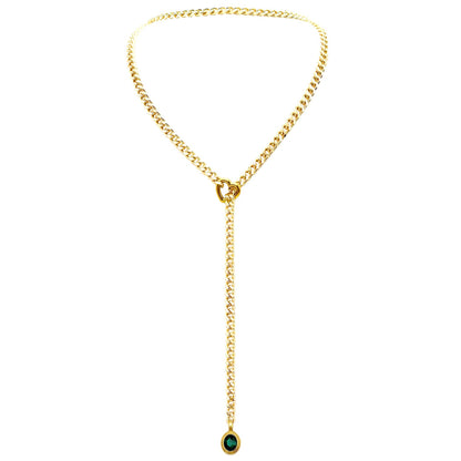 Stainless Steel 18K Slide Chain Heart-shaped Ring Punk Rock Exaggerated Style Cuba Long Necklace