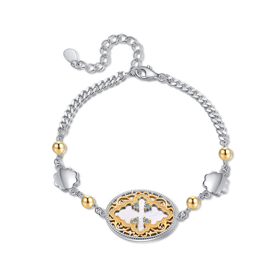 925 Sterling Silver Lucky Four-leaf Clover Shell Bracelet Ornament
