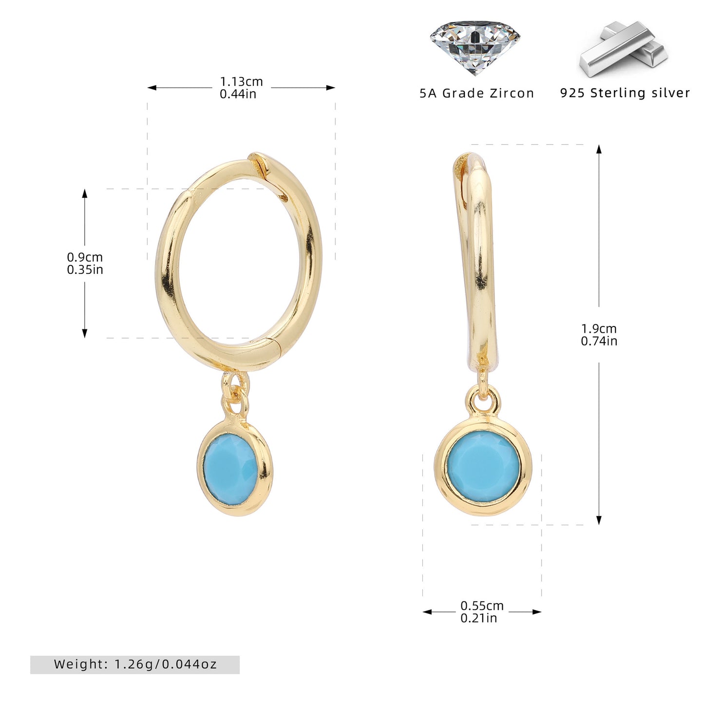 Birthstone  Round Gems Earrings