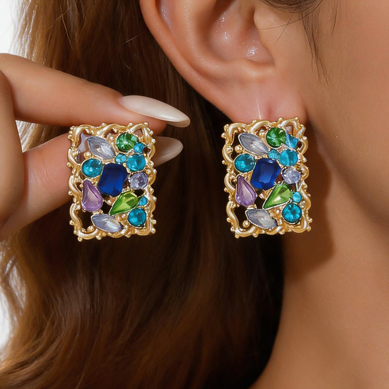 CASSIE Vintage Coloured Stone Earrings, Silver Post