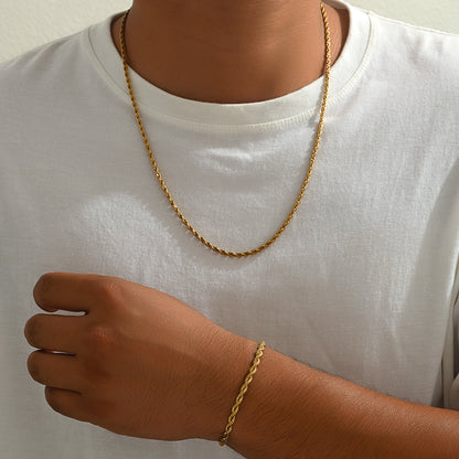 Twisted Rope Chain Set  Real Gold-Plated Stainless Steel