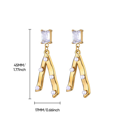 New Stainless Steel Green Zircon Pearl Earrings