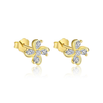 S925 Sterling Silver Four Leaf Clover Ear Stud