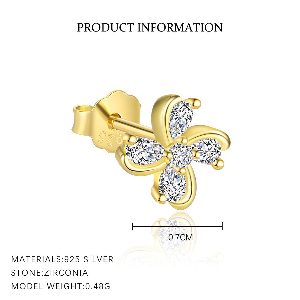 S925 Sterling Silver Four Leaf Clover Ear Stud