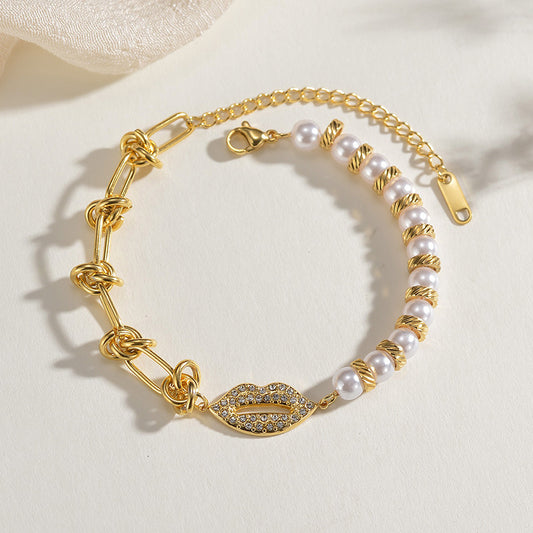 Lip  Pearl Knotted Chain Bracelet