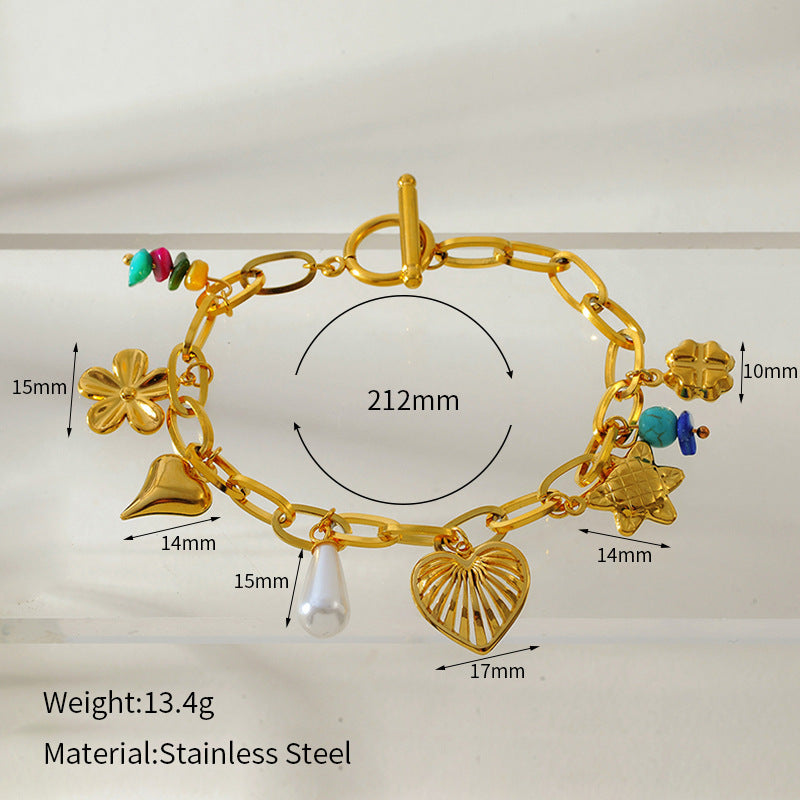 Flower Love Heart Multi-pendant Necklace Stainless Steel Bracelet