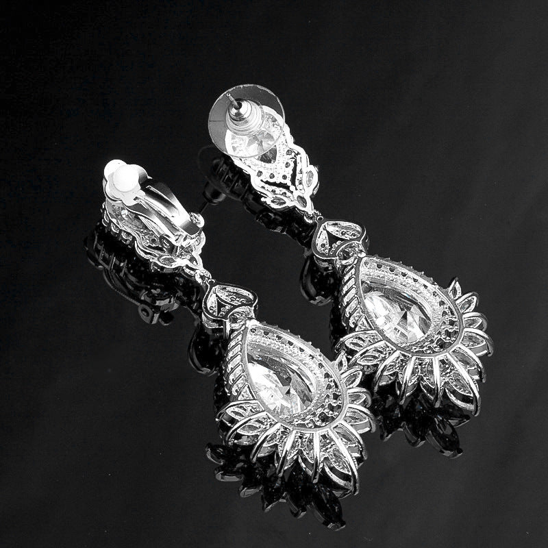 Water Drop Zircon Earrings High Sense Tassel Ear Clip