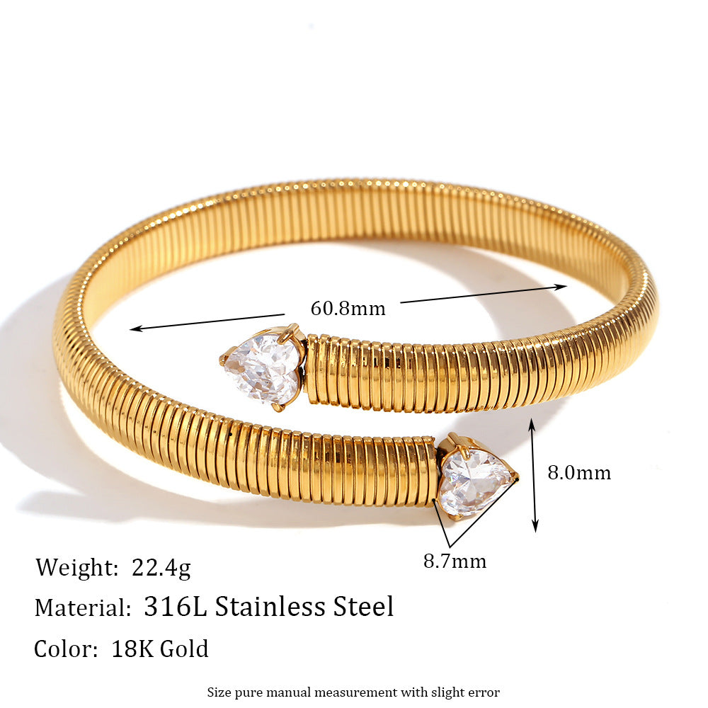 Heart-Shaped Zircon Open Striped Bracelet