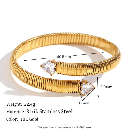 Heart-Shaped Zircon Open Striped Bracelet