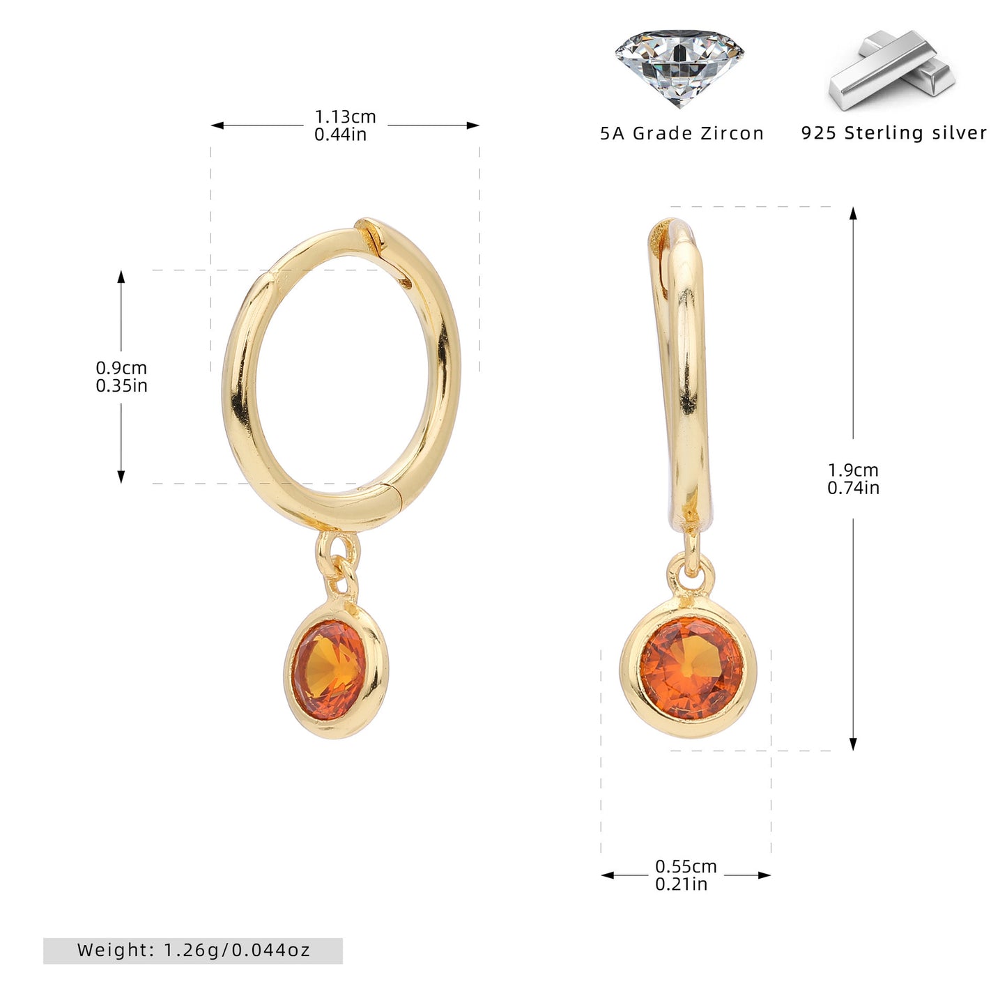 Birthstone  Round Gems Earrings