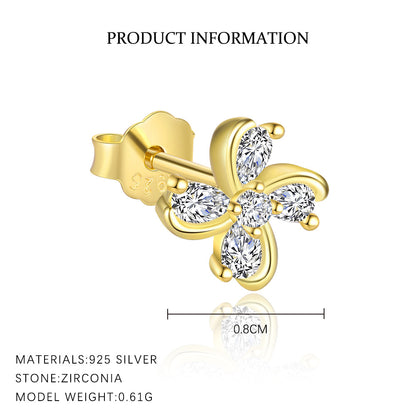 S925 Sterling Silver Four Leaf Clover Ear Stud