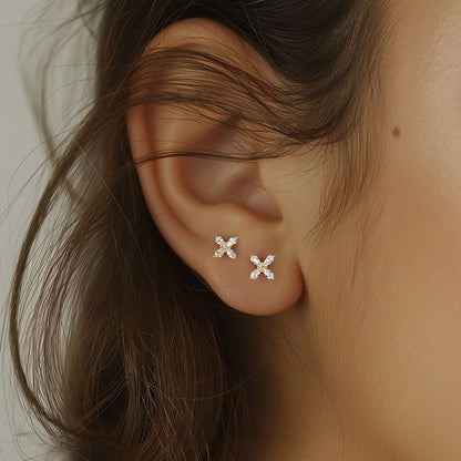 S925 Sterling Silver Four Leaf Clover Ear Stud