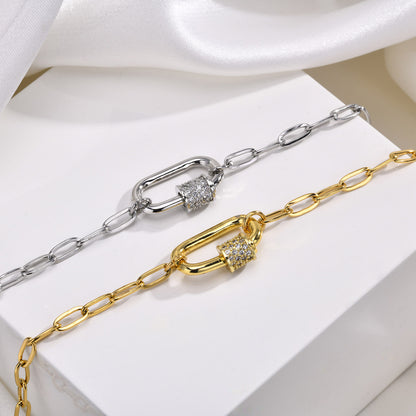 Small Square Chain Zircon Oval Pendant Necklace