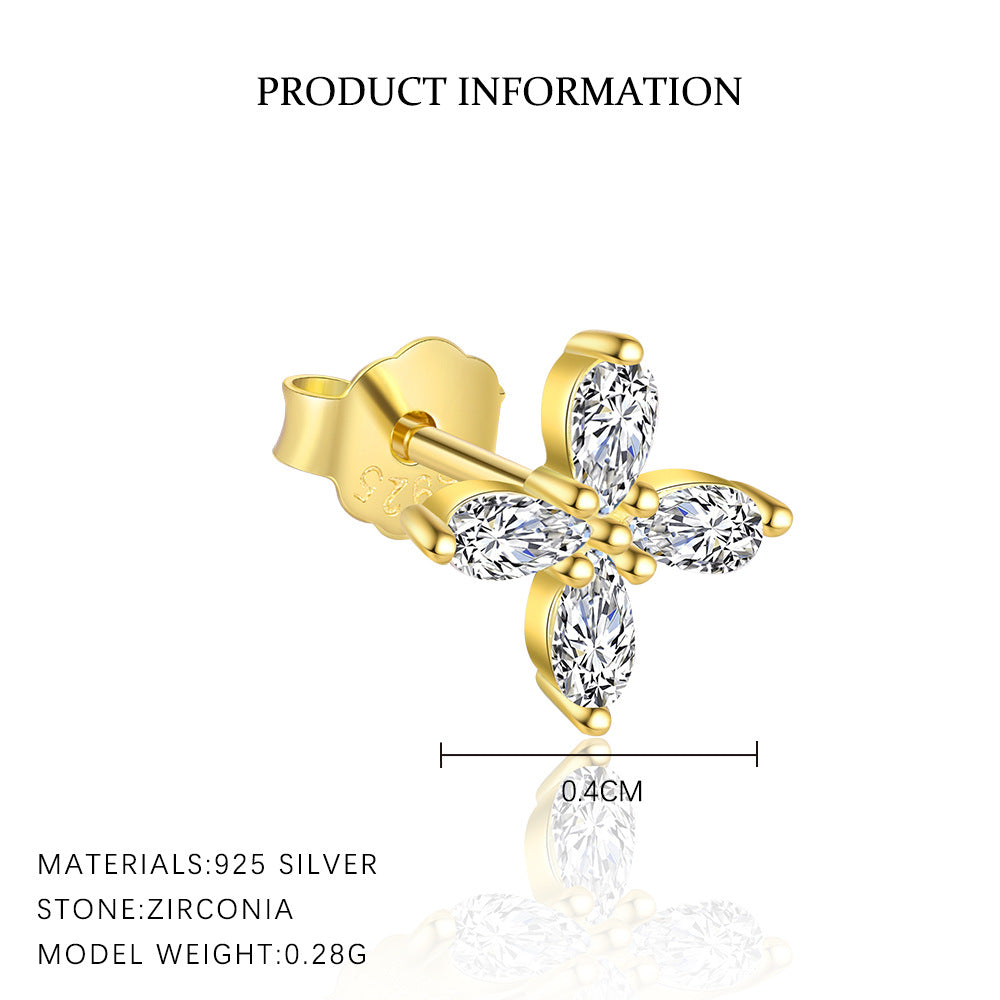 S925 Sterling Silver Four Leaf Clover Ear Stud