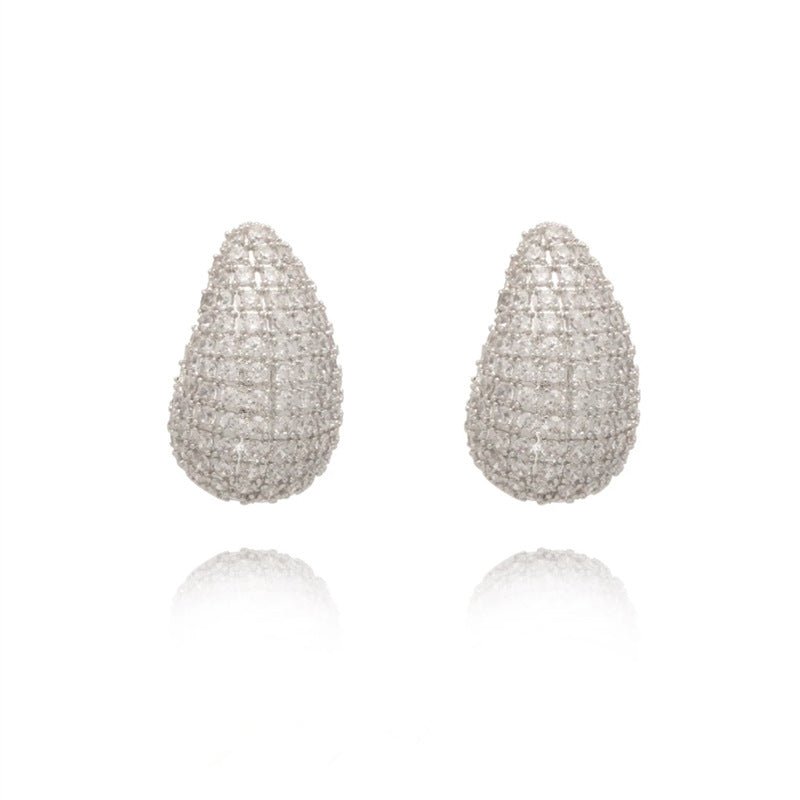 Fashion Jewelry Vintage Chunky Dome Drop Earrings For Women Glossy Stainless Steel Thick Zircon Inlaid Teardrop Earring Earrings Women - KAYLUZ LTD