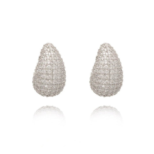 Fashion Jewelry Vintage Chunky Dome Drop Earrings For Women Glossy Stainless Steel Thick Zircon Inlaid Teardrop Earring Earrings Women - KAYLUZ LTD