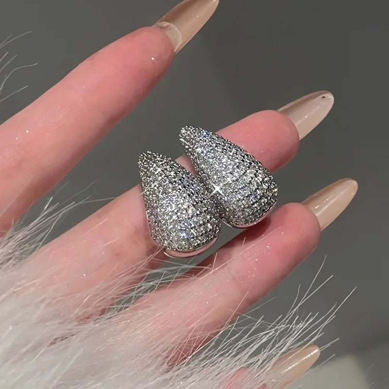 Fashion Jewelry Vintage Chunky Dome Drop Earrings For Women Glossy Stainless Steel Thick Zircon Inlaid Teardrop Earring Earrings Women - KAYLUZ LTD