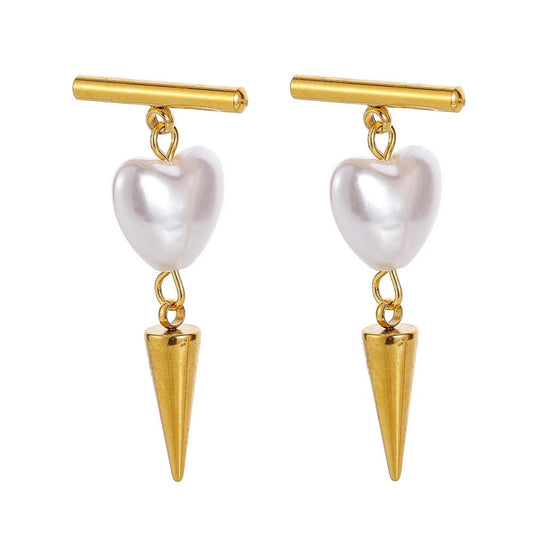 Heart Pearl Rivet Earrings - KAYLUZ LTD